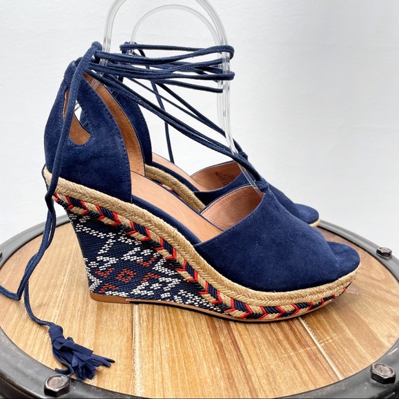 Cabi Isla Suede Beaded Wedge Espadrille Sandals Size 6 Shoes Navy Blue.  NWOT. - Picture 8 of 16